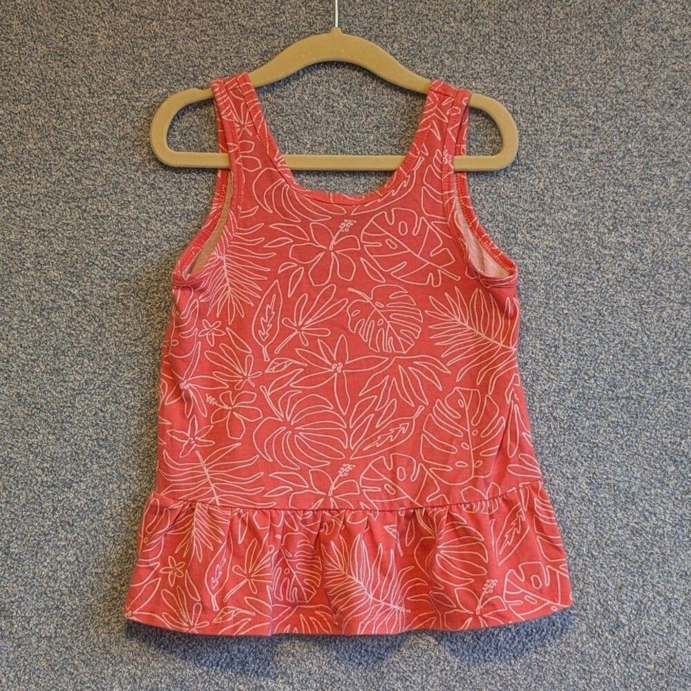 Cat & Jack Girls Size 5T Orange Tropical Floral Ruffle Hem Sleeveless Tank Top